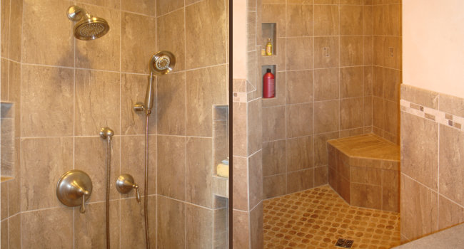 Walk-in tiled shower